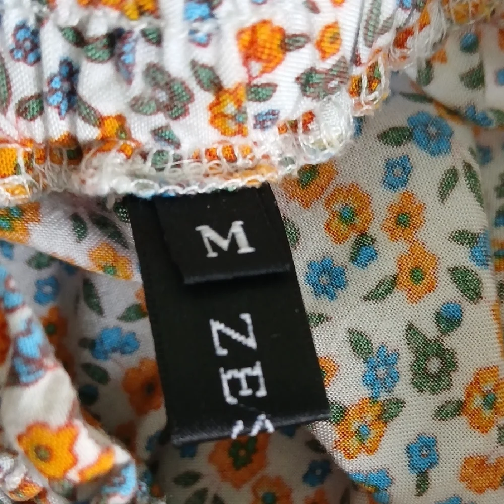 Zesica Orange Blue Floral Boho Tiered Pull On Elastic Waist Maxi Skirt SZ M